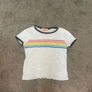 White tshirt with rainbow stripes